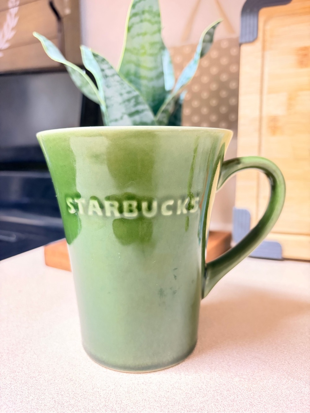 Starbucks Glossy Green Ceramic Mug with Embossed Logo